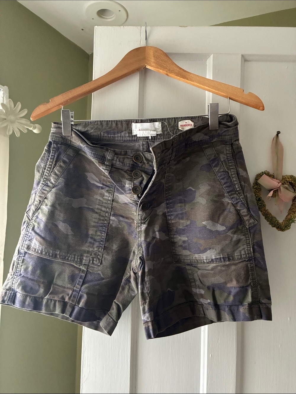 Anthropologie Women’s Camo Cargo Shorts - Olive & Navy